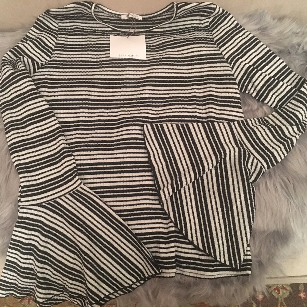 Zara Black and White Bell Sleeve Top